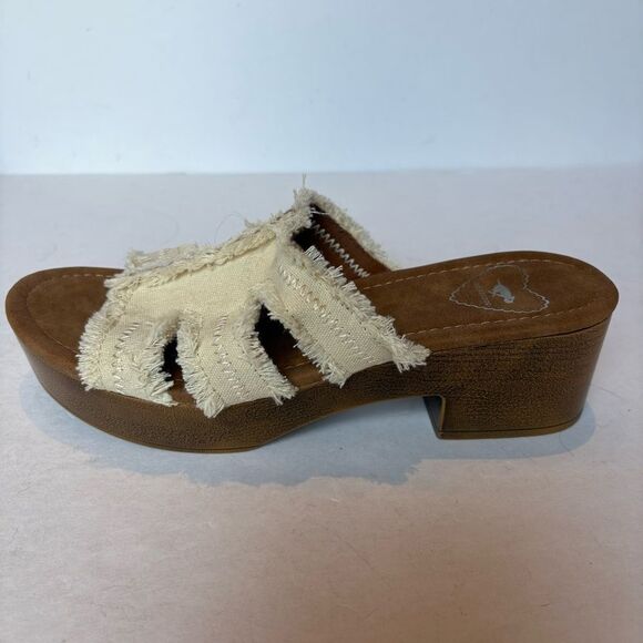 Rocket Dog Women's Clipper Frayed Canvas Cream Platform Sandals Size 9 Slip On - Picture 3 of 8